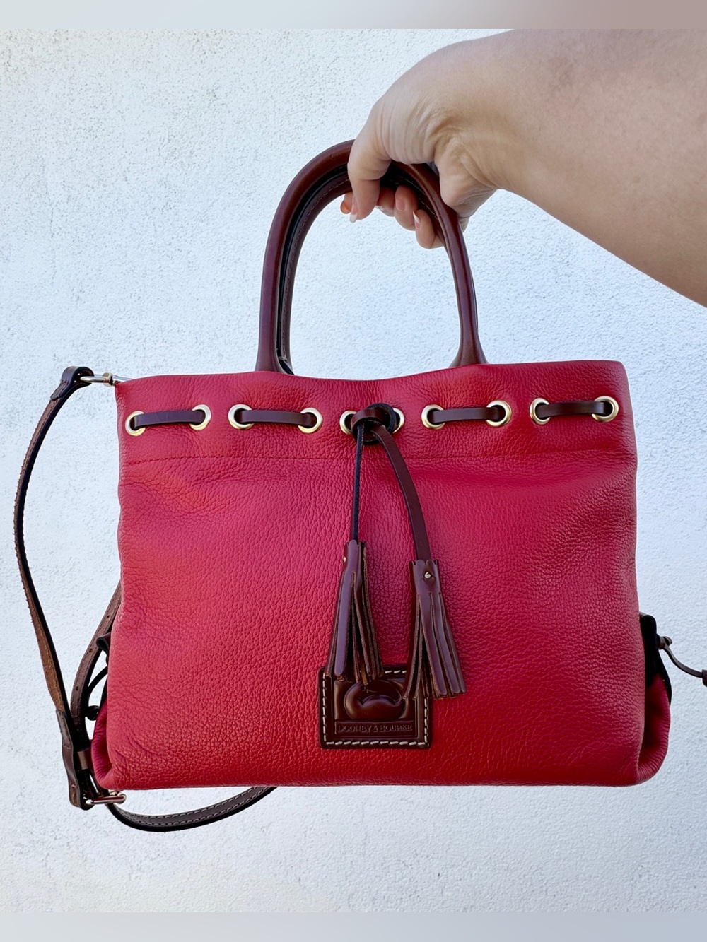 Dooney & Bourke Wakefield Tassel Tote Red Pebble Leather + Extension Strap - Picture 2 of 10